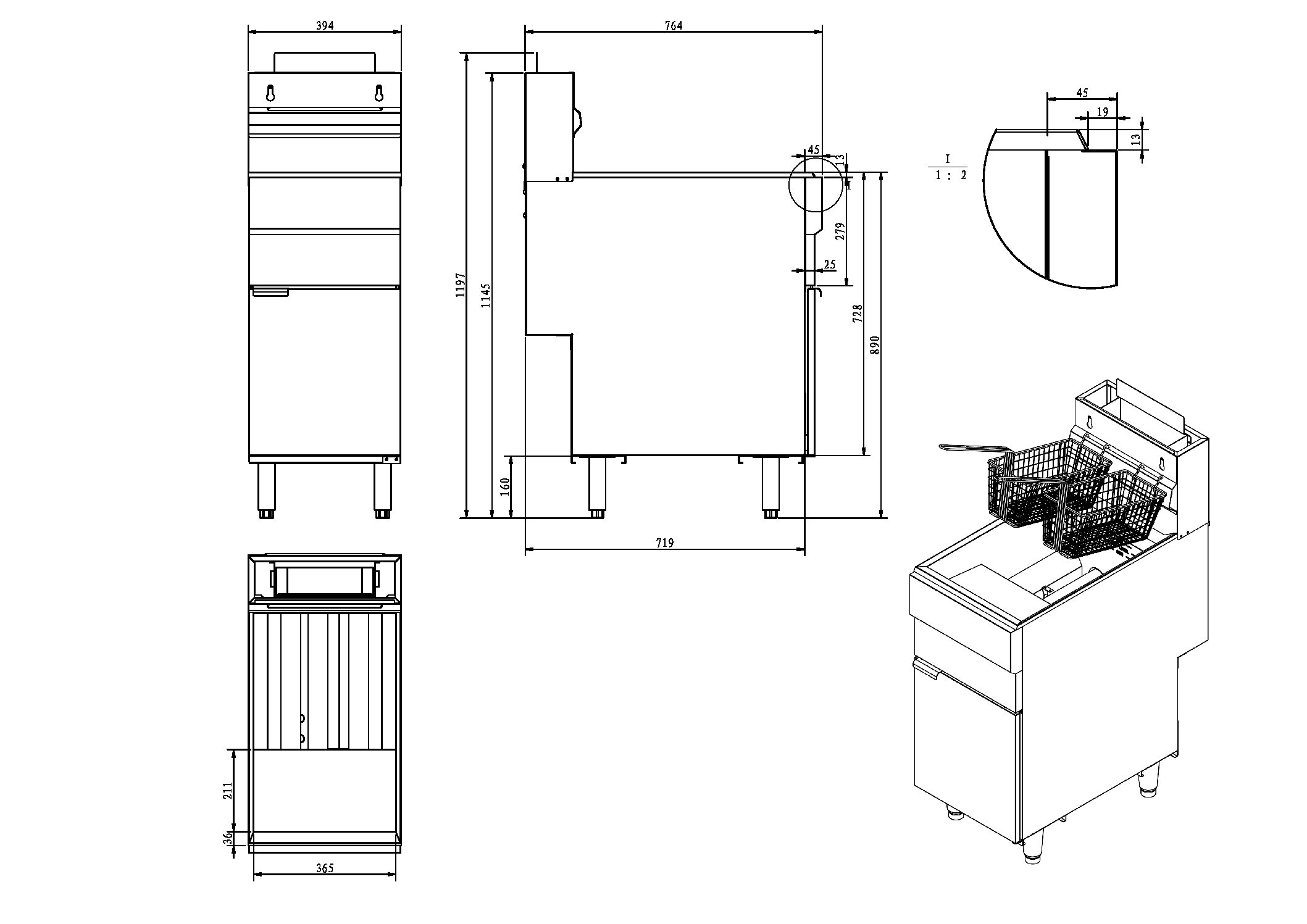 3 Burner NG Single Tank Twin Basket Gas Fryer - 23 Litres - Image 5