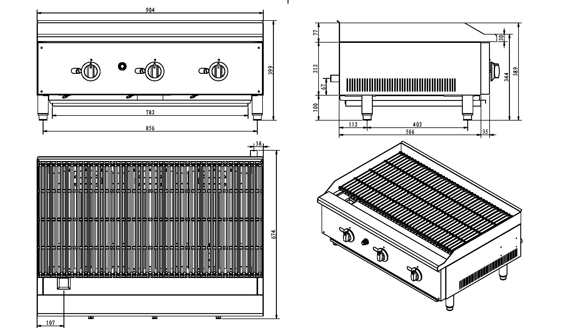 3 Burner Gas Radiant Charbroiler/Chargrill 90cm / 36" - Image 3