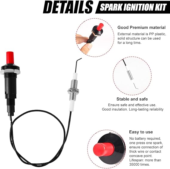 Piezzo Spark Ignitor 1250mm with Ignition Switch and Metal Wire Gasket Nut - Image 2